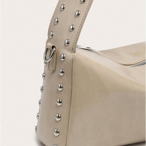 Women's PU Leather Shoulder Bag Square Studded Zipper Casual Vintage - Picture 5 of 5